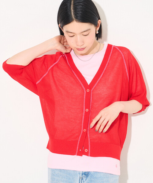 FREAK'S STORE(フリークスストア)の「シアー Vネック カーディガン/5分袖カーディガン/半袖カーディガン(カーディガン/ボレロ・レディース・ブラック/レッド/オフホワイト・フリ-)」の20枚目の写真