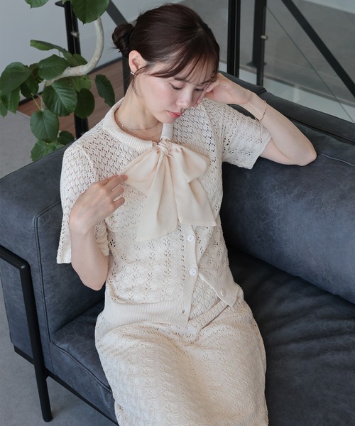 BLUEEAST(ブルーイースト)の「クロシェニットセットアップ(ワンピース・レディース・ベージュ/ブラック・MEDIUM/LARGE)」の1枚目の写真