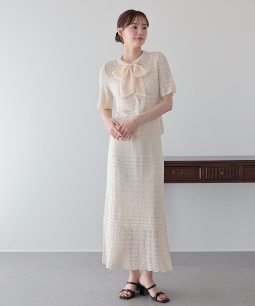 BLUEEAST(ブルーイースト)の「クロシェニットセットアップ(ワンピース・レディース・ベージュ/ブラック・MEDIUM/LARGE)」の6枚目の写真