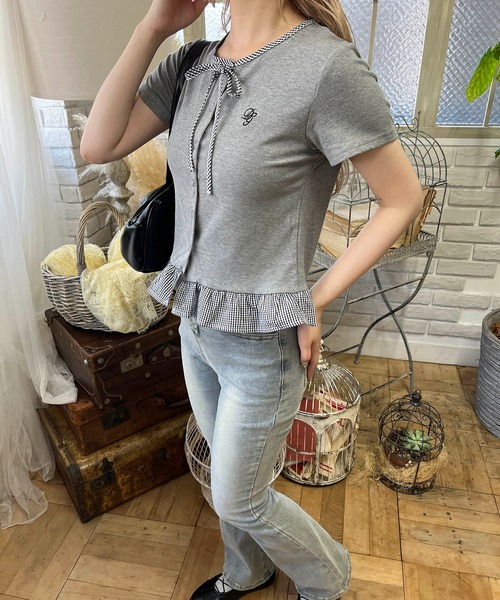 PHILLY(フィリー)の「チェック配色リボンシャツトップス(Tシャツ/カットソー・レディース・ブラック/グレー/ブラウン・FREE)」の10枚目の写真