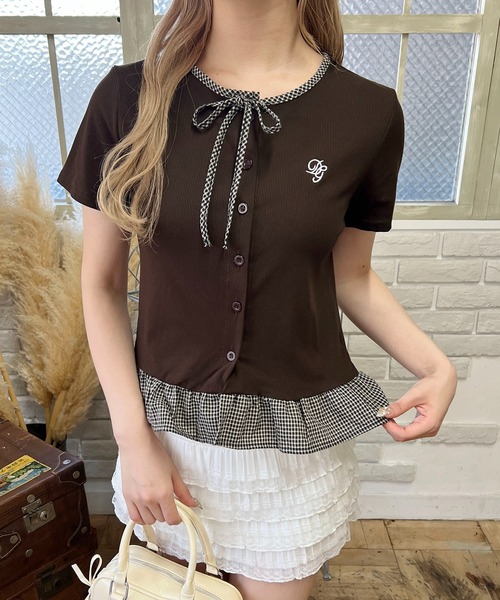 PHILLY(フィリー)の「チェック配色リボンシャツトップス(Tシャツ/カットソー・レディース・ブラック/グレー/ブラウン・FREE)」の18枚目の写真