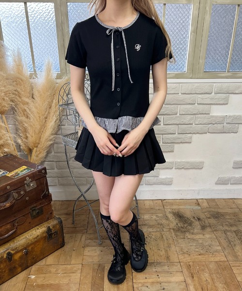 PHILLY(フィリー)の「チェック配色リボンシャツトップス(Tシャツ/カットソー・レディース・ブラック/グレー/ブラウン・FREE)」の6枚目の写真