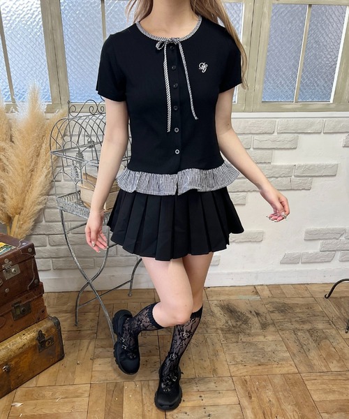 PHILLY(フィリー)の「チェック配色リボンシャツトップス(Tシャツ/カットソー・レディース・ブラック/グレー/ブラウン・FREE)」の7枚目の写真