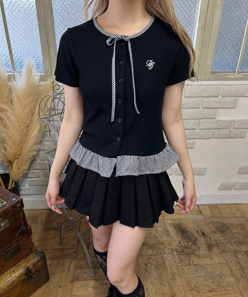 PHILLY(フィリー)の「チェック配色リボンシャツトップス(Tシャツ/カットソー・レディース・ブラック/グレー/ブラウン・FREE)」の5枚目の写真