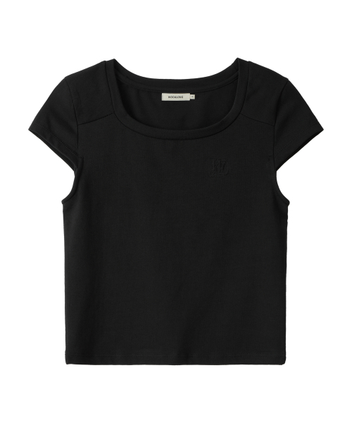 WOOALONG（ウアロン）の「Slim cotton square neck cap t-shirts - BLACK（Tシャツ/カットソー・レディース・ブラック・SMALL/MEDIUM）」の4枚目の写真