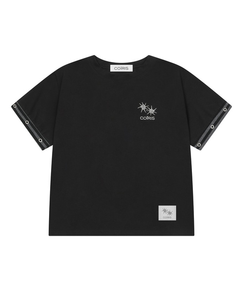 COIRIS(コイリス)の「シリンストライプアイレットポイント半袖Tシャツ(2カラー)(Tシャツ/カットソー・レディース・チャコールグレー/ブラック・FREE)」の2枚目の写真