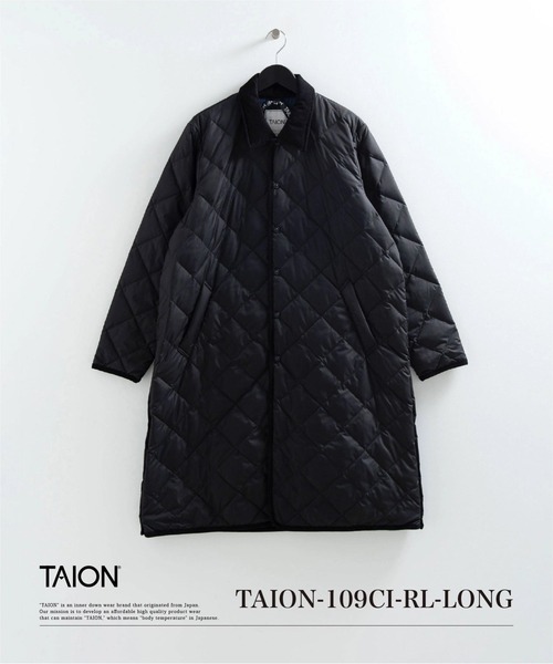 TAION(タイオン)の「【TAION(タイオン)】〈ユニセックス〉シティ パイピングカラー ロングダウンコート-リラックスルーズ(ダウンジャケット/コート・メンズ・ブラック・M/L)」の1枚目の写真