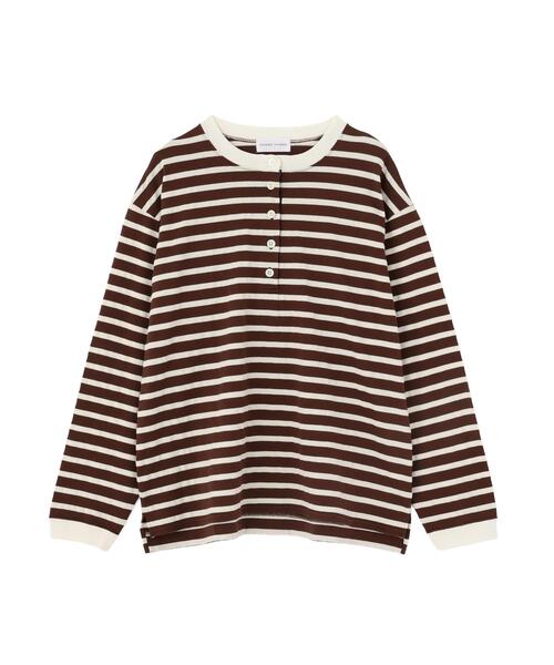 human woman(ヒューマンウーマン)の「◆メッシュボーダーヘンリーネックカットソー(Tシャツ/カットソー・レディース・ダークインディゴブルー/クリアブラウン・MEDIUM)」の15枚目の写真