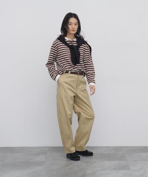 human woman(ヒューマンウーマン)の「◆メッシュボーダーヘンリーネックカットソー(Tシャツ/カットソー・レディース・ダークインディゴブルー/クリアブラウン・MEDIUM)」の14枚目の写真