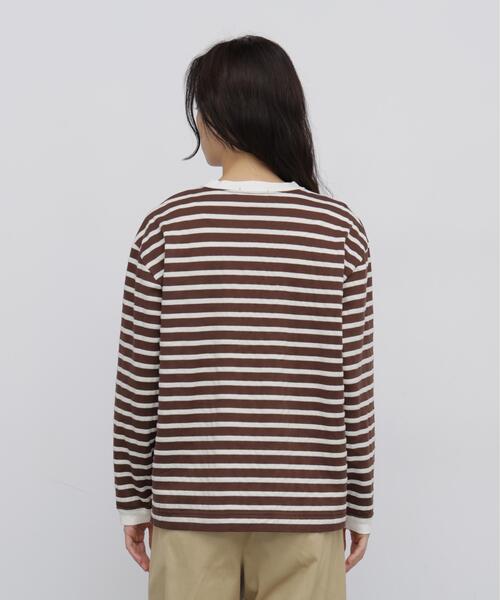 human woman(ヒューマンウーマン)の「◆メッシュボーダーヘンリーネックカットソー(Tシャツ/カットソー・レディース・ダークインディゴブルー/クリアブラウン・MEDIUM)」の11枚目の写真