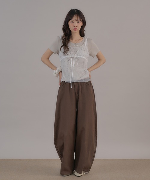 apres jour mignon(アプレジュールミニョン)の「ヴィンテージドットシアーノースリトップス(キャミソール・レディース・ブラック/オフホワイト/ブルー・LARGE/フリー)」の5枚目の写真