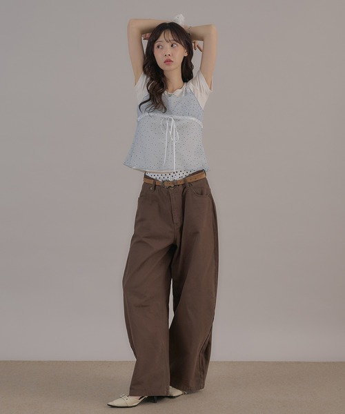 apres jour mignon(アプレジュールミニョン)の「ヴィンテージドットシアーノースリトップス(キャミソール・レディース・ブラック/オフホワイト/ブルー・LARGE/フリー)」の19枚目の写真