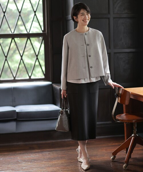J.PRESS Ladies(J.プレス レディス)の「【オンオフ使える】MULTI DRY クロス ノーカラー ジャケット(ノーカラージャケット・レディース・ライトグレー系/ネイビー系・XS/S)」の5枚目の写真