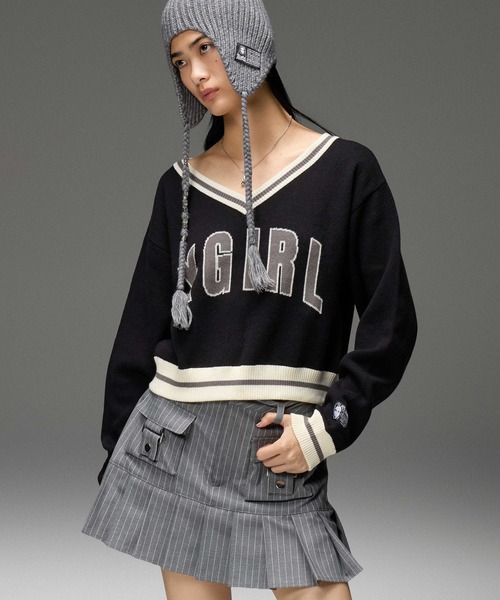 X-girl（エックスガール）の「STRIPE PLEATS HEM MINI SKIRT（スカート・レディース・ブラック/グレー・M/S）」の4枚目の写真
