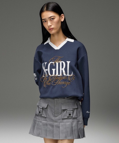 X-girl（エックスガール）の「STRIPE PLEATS HEM MINI SKIRT（スカート・レディース・ブラック/グレー・M/S）」の7枚目の写真