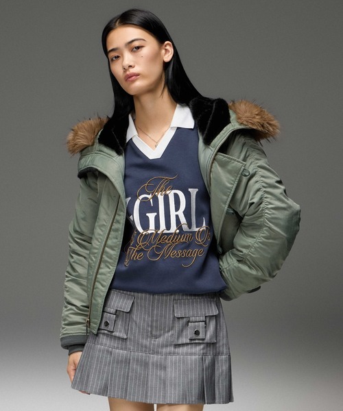 X-girl（エックスガール）の「STRIPE PLEATS HEM MINI SKIRT（スカート・レディース・ブラック/グレー・M/S）」の9枚目の写真
