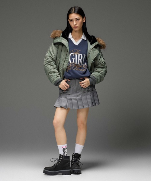 X-girl（エックスガール）の「STRIPE PLEATS HEM MINI SKIRT（スカート・レディース・ブラック/グレー・M/S）」の10枚目の写真