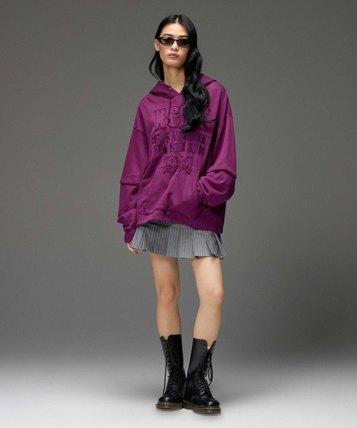 X-girl（エックスガール）の「STRIPE PLEATS HEM MINI SKIRT（スカート・レディース・ブラック/グレー・M/S）」の14枚目の写真