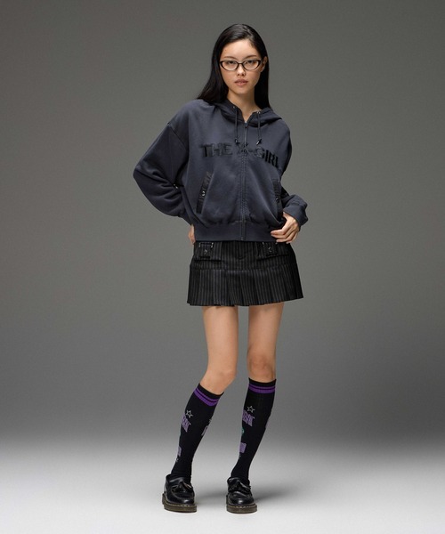 X-girl（エックスガール）の「STRIPE PLEATS HEM MINI SKIRT（スカート・レディース・ブラック/グレー・M/S）」の22枚目の写真