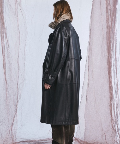 MAISON SPECIAL(メゾンスペシャル)の「《UNISEX》Sheep Leather Prime-Over Long coat/シープレザープライムオーバーロングコート【MAISON SPECIAL/メゾンスペシャル】(トレンチコート・メンズ・ブラック・0/1/2)」の15枚目の写真
