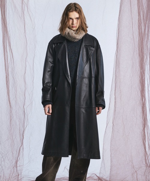 MAISON SPECIAL(メゾンスペシャル)の「《UNISEX》Sheep Leather Prime-Over Long coat/シープレザープライムオーバーロングコート【MAISON SPECIAL/メゾンスペシャル】(トレンチコート・メンズ・ブラック・0/1/2)」の14枚目の写真