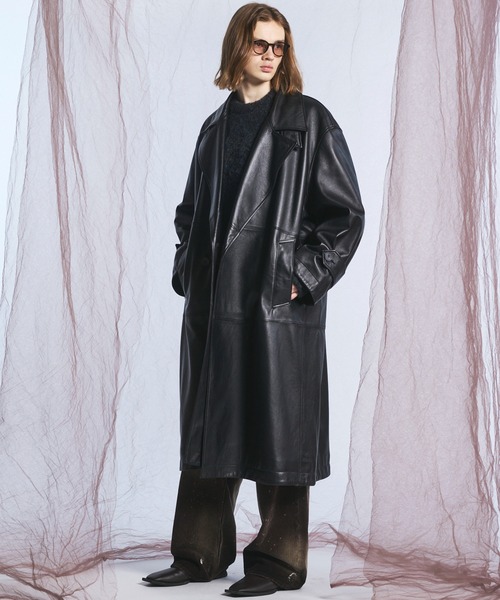 MAISON SPECIAL(メゾンスペシャル)の「《UNISEX》Sheep Leather Prime-Over Long coat/シープレザープライムオーバーロングコート【MAISON SPECIAL/メゾンスペシャル】(トレンチコート・メンズ・ブラック・0/1/2)」の12枚目の写真