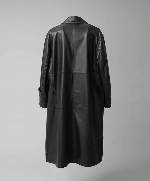 MAISON SPECIAL(メゾンスペシャル)の「《UNISEX》Sheep Leather Prime-Over Long coat/シープレザープライムオーバーロングコート【MAISON SPECIAL/メゾンスペシャル】(トレンチコート・メンズ・ブラック・0/1/2)」の4枚目の写真