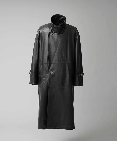 MAISON SPECIAL(メゾンスペシャル)の「《UNISEX》Sheep Leather Prime-Over Long coat/シープレザープライムオーバーロングコート【MAISON SPECIAL/メゾンスペシャル】(トレンチコート・メンズ・ブラック・0/1/2)」の5枚目の写真