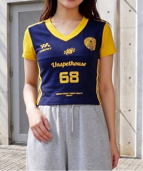 FUN(ファン)の「チビユニフォームT(Tシャツ/カットソー・レディース・ネイビー/ピンク/オフホワイト・FREE)」の1枚目の写真