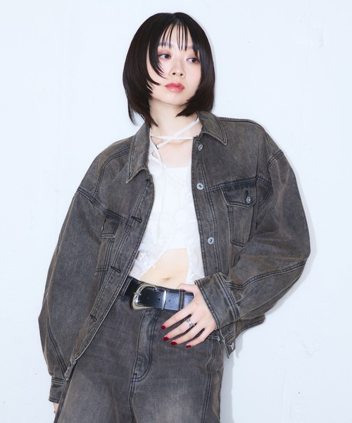 PAGEBOY(ページボーイ)の「コクーンGジャン/デニムジャケット【セットアップ対応】(デニムジャケット・レディース・ブラウン/ブルー/ブラック・FREE)」の3枚目の写真
