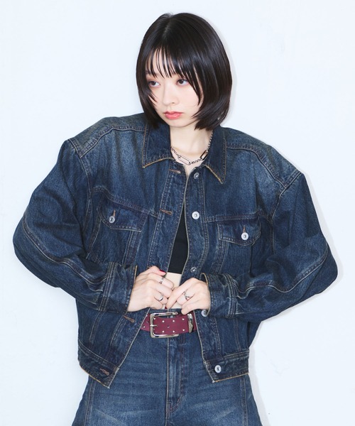 PAGEBOY(ページボーイ)の「コクーンGジャン/デニムジャケット【セットアップ対応】(デニムジャケット・レディース・ブラウン/ブルー/ブラック・FREE)」の1枚目の写真