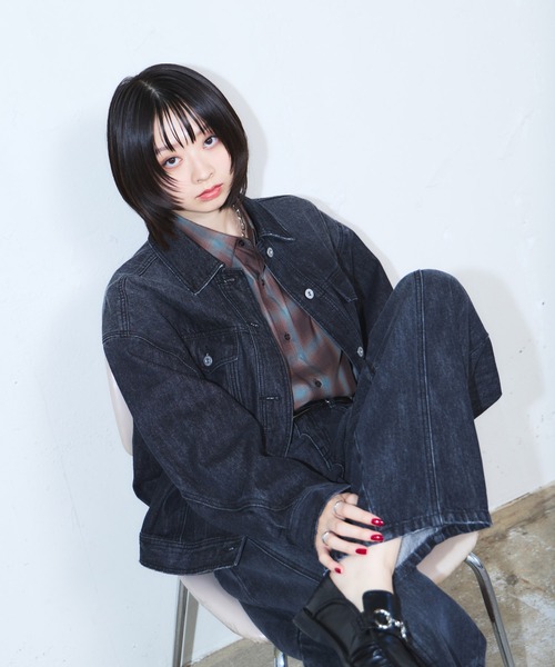 PAGEBOY(ページボーイ)の「コクーンGジャン/デニムジャケット【セットアップ対応】(デニムジャケット・レディース・ブラウン/ブルー/ブラック・FREE)」の22枚目の写真
