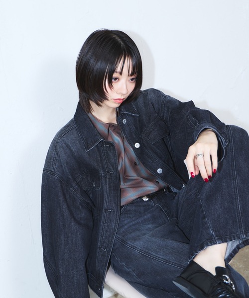 PAGEBOY(ページボーイ)の「コクーンGジャン/デニムジャケット【セットアップ対応】(デニムジャケット・レディース・ブラウン/ブルー/ブラック・FREE)」の19枚目の写真