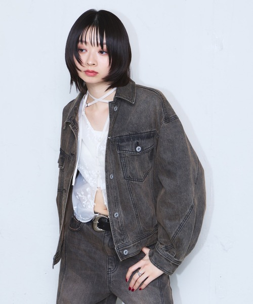 PAGEBOY(ページボーイ)の「コクーンGジャン/デニムジャケット【セットアップ対応】(デニムジャケット・レディース・ブラウン/ブルー/ブラック・FREE)」の10枚目の写真