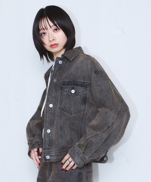PAGEBOY(ページボーイ)の「コクーンGジャン/デニムジャケット【セットアップ対応】(デニムジャケット・レディース・ブラウン/ブルー/ブラック・FREE)」の11枚目の写真