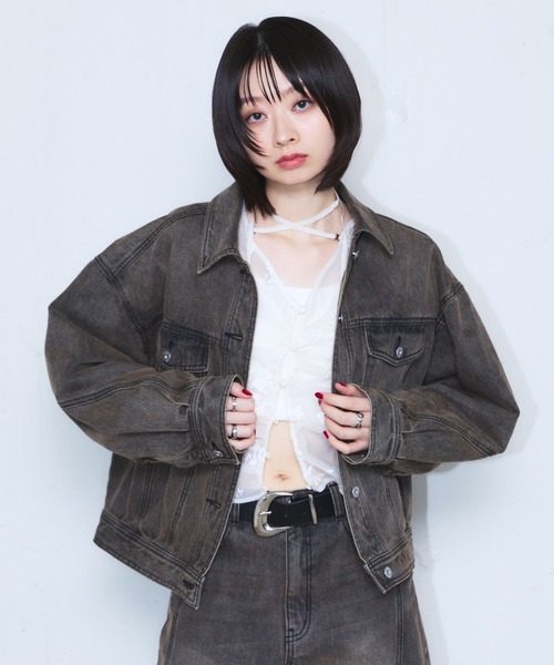 PAGEBOY(ページボーイ)の「コクーンGジャン/デニムジャケット【セットアップ対応】(デニムジャケット・レディース・ブラウン/ブルー/ブラック・FREE)」の12枚目の写真