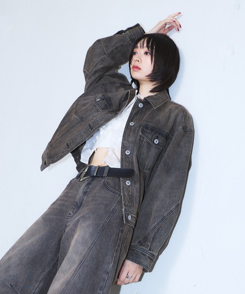 PAGEBOY(ページボーイ)の「コクーンGジャン/デニムジャケット【セットアップ対応】(デニムジャケット・レディース・ブラウン/ブルー/ブラック・FREE)」の7枚目の写真