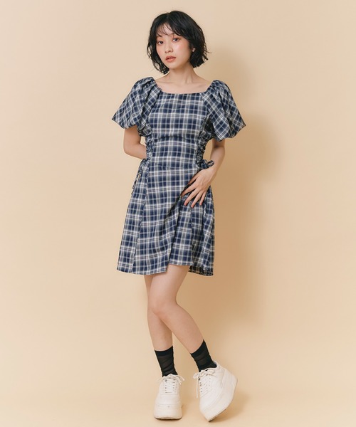 REDYAZEL(レディアゼル)の「サイドレースアップチェックミニフレアワンピース(ワンピース・レディース・ブラウン系その他/ブルー系その他/レッド系その他・FREE)」の14枚目の写真