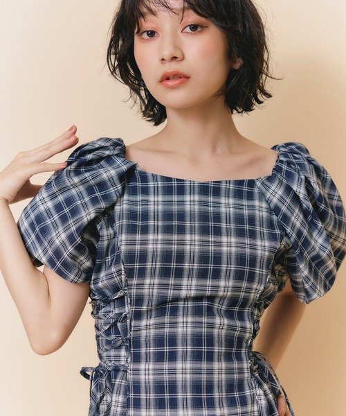 REDYAZEL(レディアゼル)の「サイドレースアップチェックミニフレアワンピース(ワンピース・レディース・ブラウン系その他/ブルー系その他/レッド系その他・FREE)」の18枚目の写真