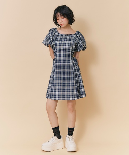 REDYAZEL(レディアゼル)の「サイドレースアップチェックミニフレアワンピース(ワンピース・レディース・ブラウン系その他/ブルー系その他/レッド系その他・FREE)」の19枚目の写真