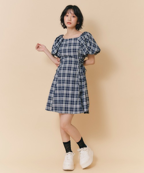 REDYAZEL(レディアゼル)の「サイドレースアップチェックミニフレアワンピース(ワンピース・レディース・ブラウン系その他/ブルー系その他/レッド系その他・FREE)」の20枚目の写真