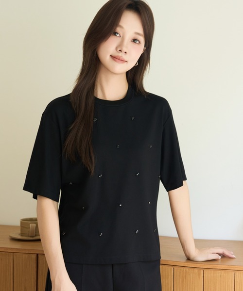 BIRTHDAY BASH(バースデイバッシュ)の「SCATTERED BIJOU TOPS(スキャッタードビジュートップス)(Tシャツ/カットソー・レディース・ブラック/ホワイト・FREE)」の14枚目の写真