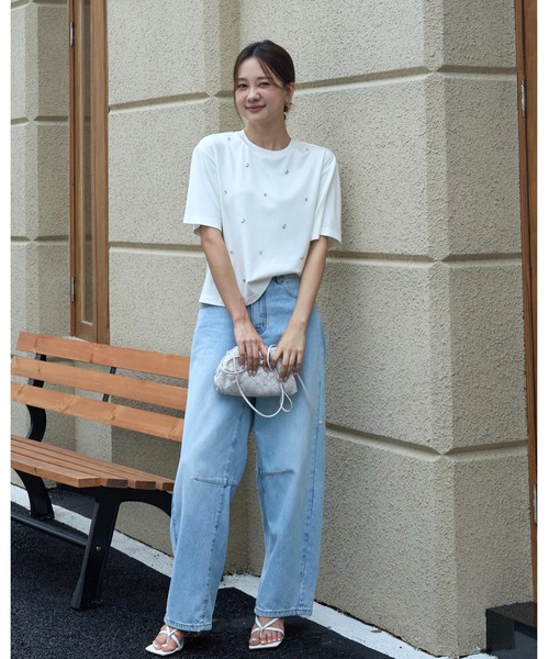 BIRTHDAY BASH(バースデイバッシュ)の「SCATTERED BIJOU TOPS(スキャッタードビジュートップス)(Tシャツ/カットソー・レディース・ブラック/ホワイト・FREE)」の8枚目の写真