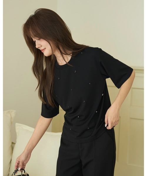 BIRTHDAY BASH(バースデイバッシュ)の「SCATTERED BIJOU TOPS(スキャッタードビジュートップス)(Tシャツ/カットソー・レディース・ブラック/ホワイト・FREE)」の15枚目の写真