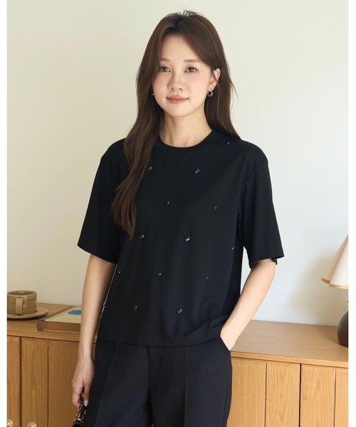 BIRTHDAY BASH(バースデイバッシュ)の「SCATTERED BIJOU TOPS(スキャッタードビジュートップス)(Tシャツ/カットソー・レディース・ブラック/ホワイト・FREE)」の17枚目の写真