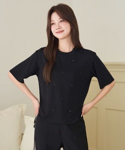 BIRTHDAY BASH(バースデイバッシュ)の「SCATTERED BIJOU TOPS(スキャッタードビジュートップス)(Tシャツ/カットソー・レディース・ブラック/ホワイト・FREE)」の18枚目の写真