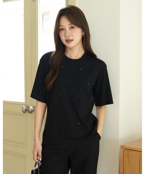 BIRTHDAY BASH(バースデイバッシュ)の「SCATTERED BIJOU TOPS(スキャッタードビジュートップス)(Tシャツ/カットソー・レディース・ブラック/ホワイト・FREE)」の19枚目の写真