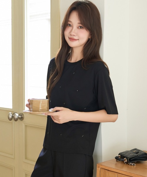 BIRTHDAY BASH(バースデイバッシュ)の「SCATTERED BIJOU TOPS(スキャッタードビジュートップス)(Tシャツ/カットソー・レディース・ブラック/ホワイト・FREE)」の20枚目の写真