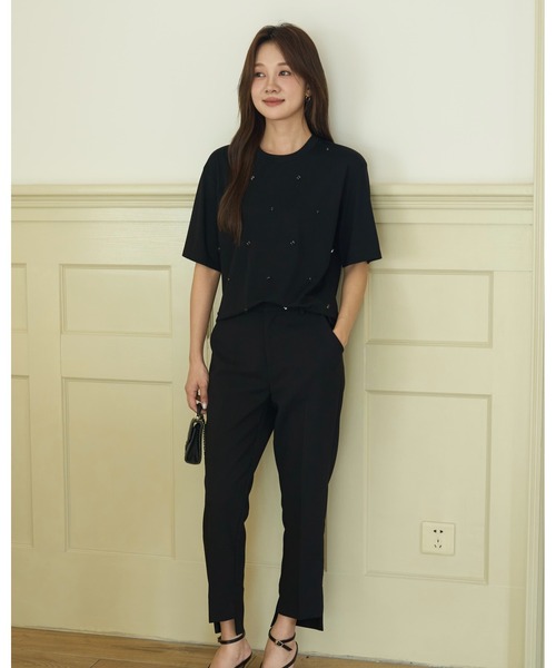 BIRTHDAY BASH(バースデイバッシュ)の「SCATTERED BIJOU TOPS(スキャッタードビジュートップス)(Tシャツ/カットソー・レディース・ブラック/ホワイト・FREE)」の21枚目の写真