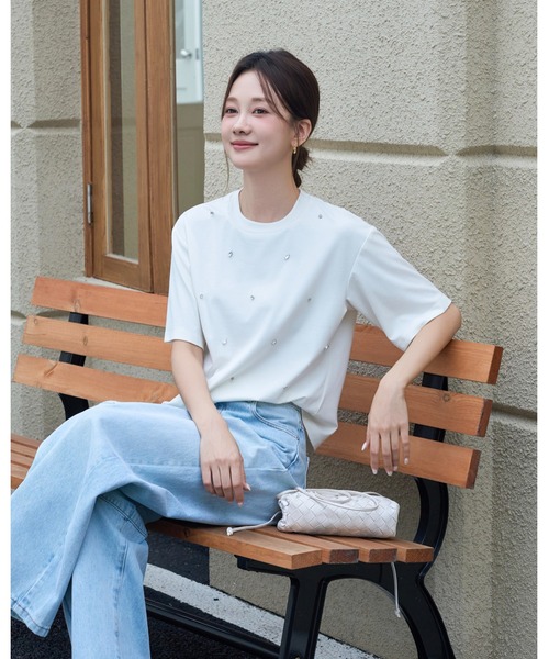 BIRTHDAY BASH(バースデイバッシュ)の「SCATTERED BIJOU TOPS(スキャッタードビジュートップス)(Tシャツ/カットソー・レディース・ブラック/ホワイト・FREE)」の9枚目の写真